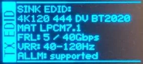 Page TX EDID de l’OLED du DR HDMI 8K avec l’EDID Dolby Vision 4K120 4:4:4 du sink, FRL 5 à 40Gbps, VRR 40-120Hz, ALLM